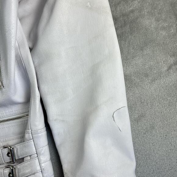 Zayn Leather Jacket Mens XL White Biker Moto Real Leather Zip Buckle Distressed - Picture 5 of 8
